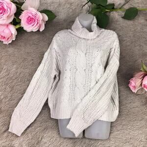 Cloth by RD Womens Medium Light Gray Cable Knit Cowl Neck Pullover Sweater